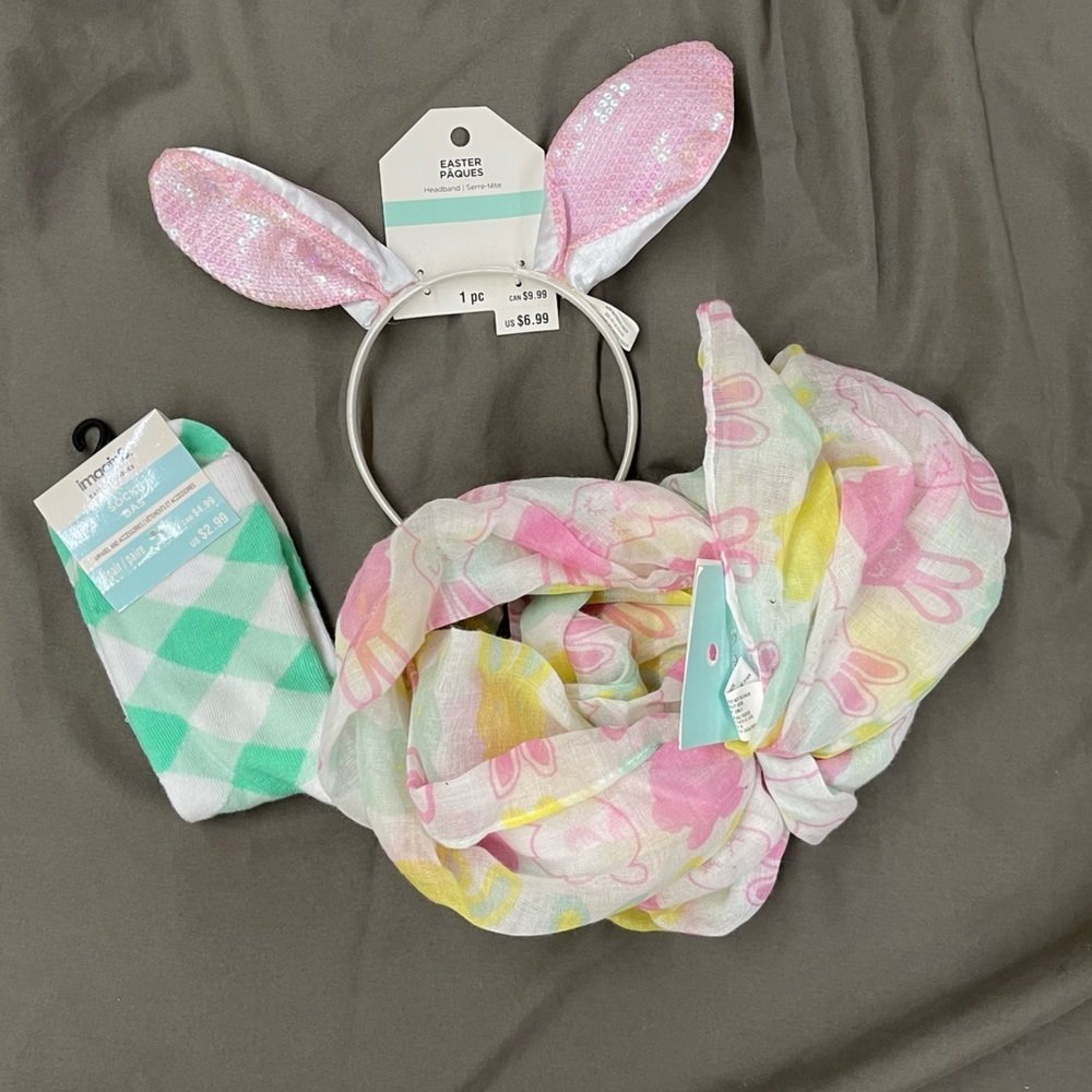 Spring Easter Bunny Sock, Scarf and Bunny Ears Headband Bundle